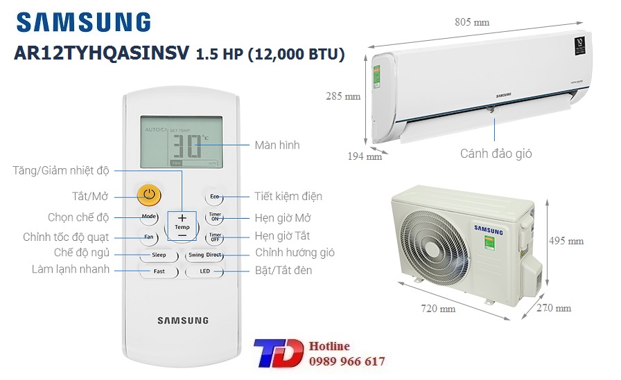 Máy lạnh Samsung Inverter 1.5 Hp AR12TYHQASINSV