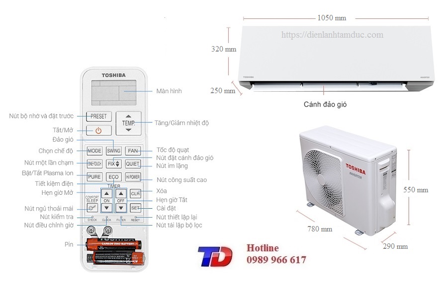 Máy lạnh Toshiba Inverter 2.0 HP RAS-H18E2KCVG-V
