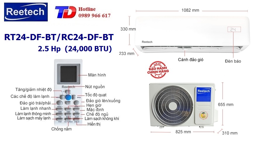 Máy lạnh Reetech 2.5 Hp RT24-DF-BT/RC24-DF-BT