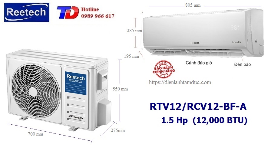 Máy lạnh Reetech Inverter 1.5 Hp RTV12/RCV12
