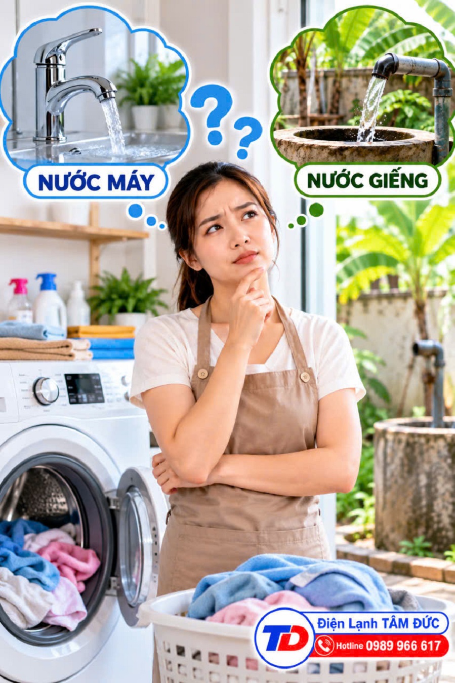 dùng nước máy hay nước giếng cho máy giặt