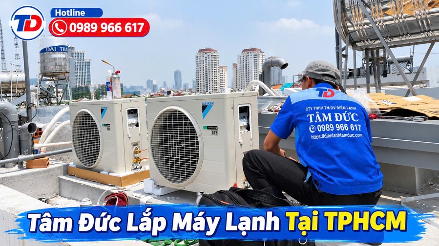 Lắp đặt cục nóng máy lạnh trên sân thượng