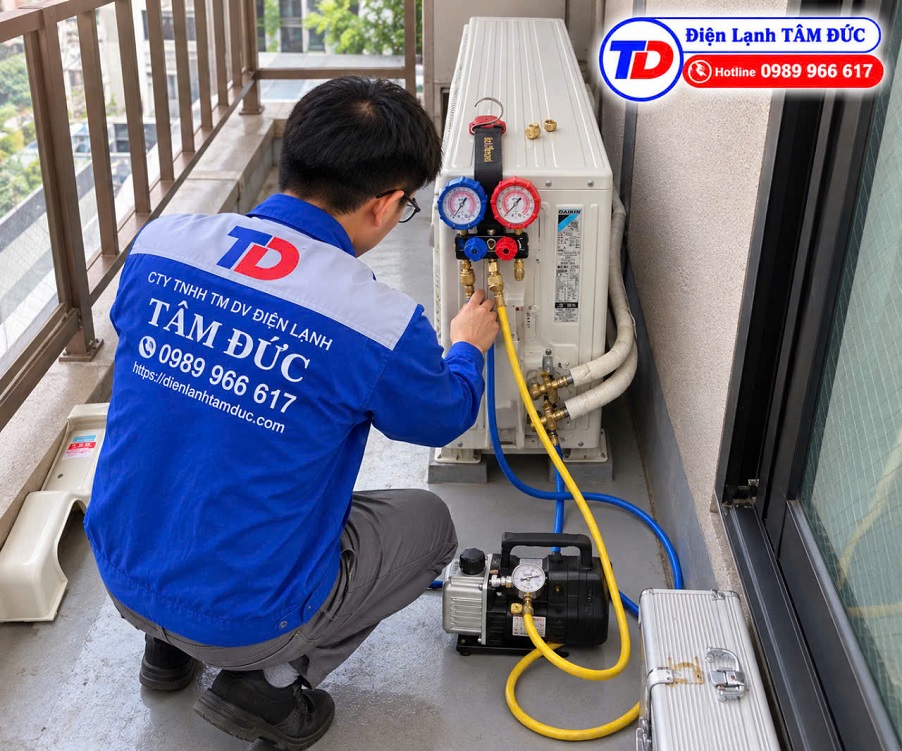 tâm đức hút chân không ống đồng máy lạnh