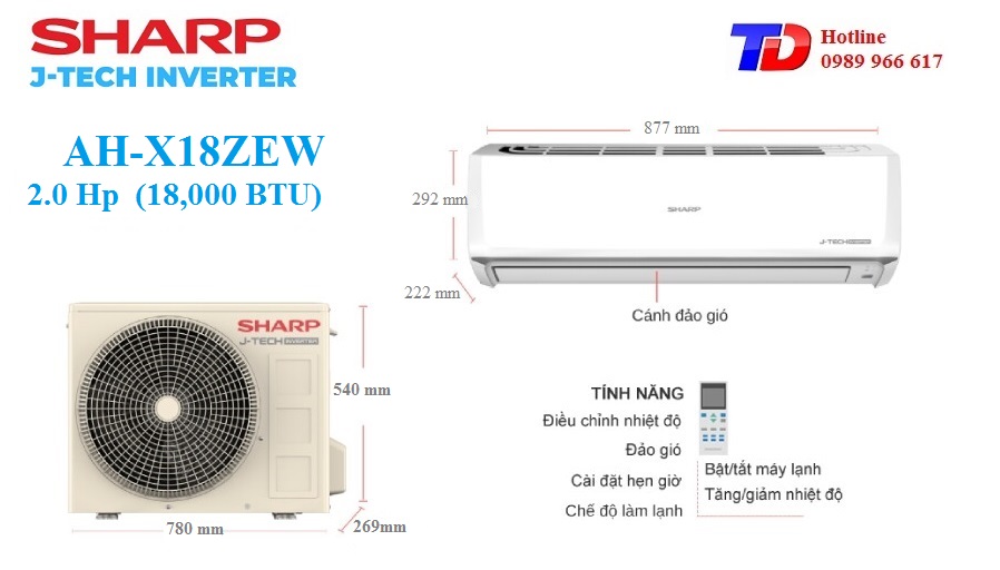 Máy lạnh Sharp Inverter 2.0 Hp AH-X18ZEW