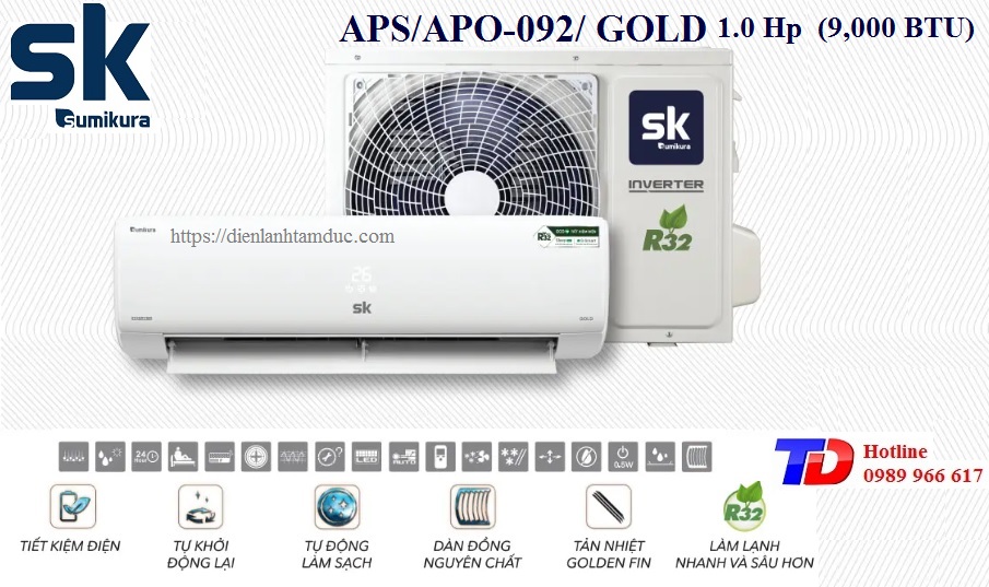 Máy lạnh Sumikura Inverter 1.0 Hp APS/APO-092/GOLD