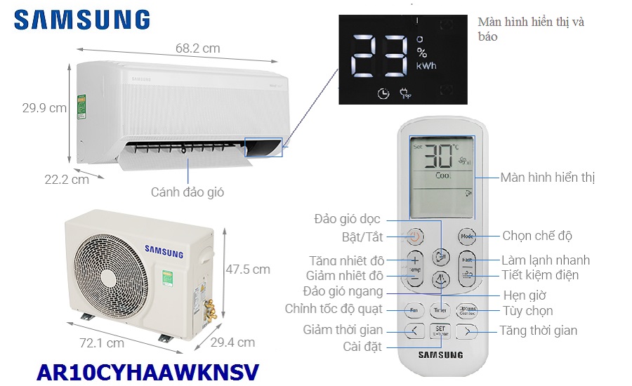 Máy lạnh Samsung Inverter cao cấp 1.0 Hp AR10CYHAAWKNSV